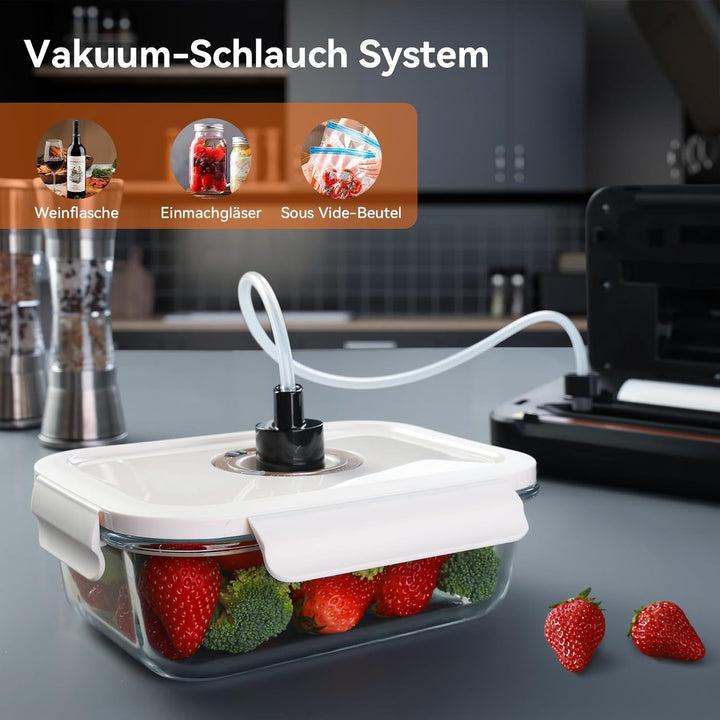 Vakuumiergerät, 8-in-1 Vakuumierer Lebensmittel Trocken/Feuchtmodus mit Integrierter Schneider & Beu
