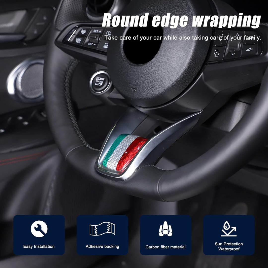 Lenkrad-Emblem, 100 % echte Karbonfaser, Aufkleber für Alfa Romeo Giulia Stelvio 2020–2021 mehrfarbi