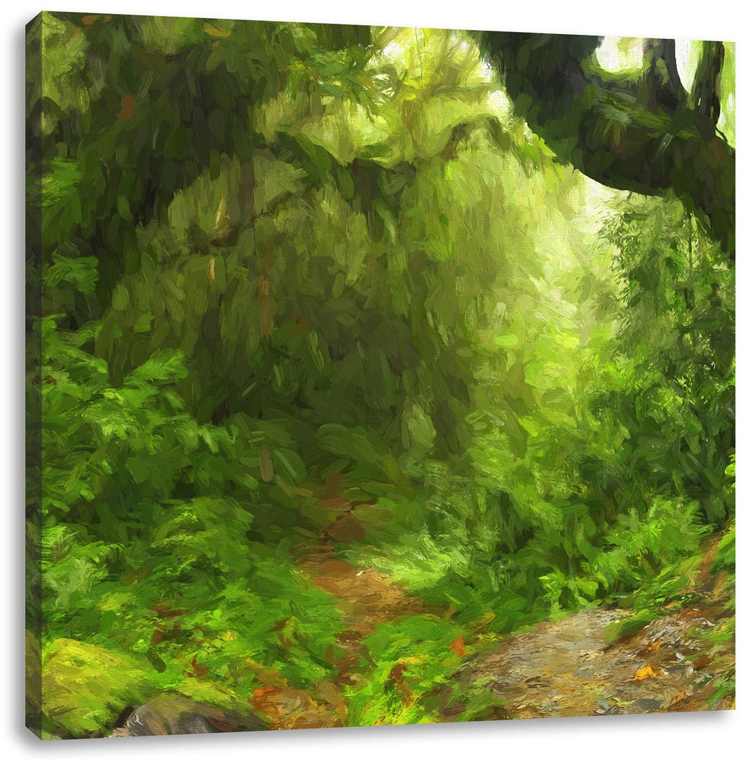 Pixxprint Mystischer Regenwald als Leinwandbild/Grösse: 70x70 cm/Wandbild/Kunstdruck/fertig bespannt