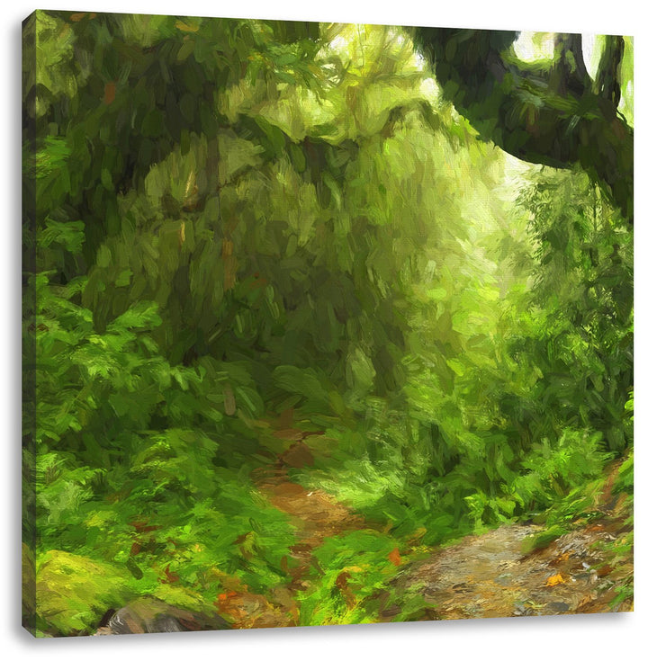 Pixxprint Mystischer Regenwald als Leinwandbild/Grösse: 70x70 cm/Wandbild/Kunstdruck/fertig bespannt