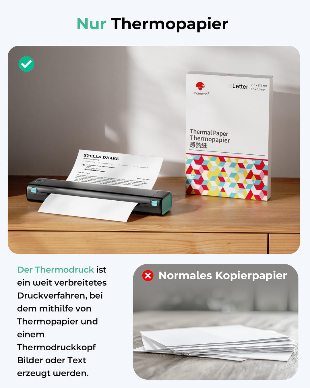 Phomemo M08F Mobiler Drucker A4 für Unterwegs Bluetooth Kleiner Thermodrucker - Portable Printer Kom