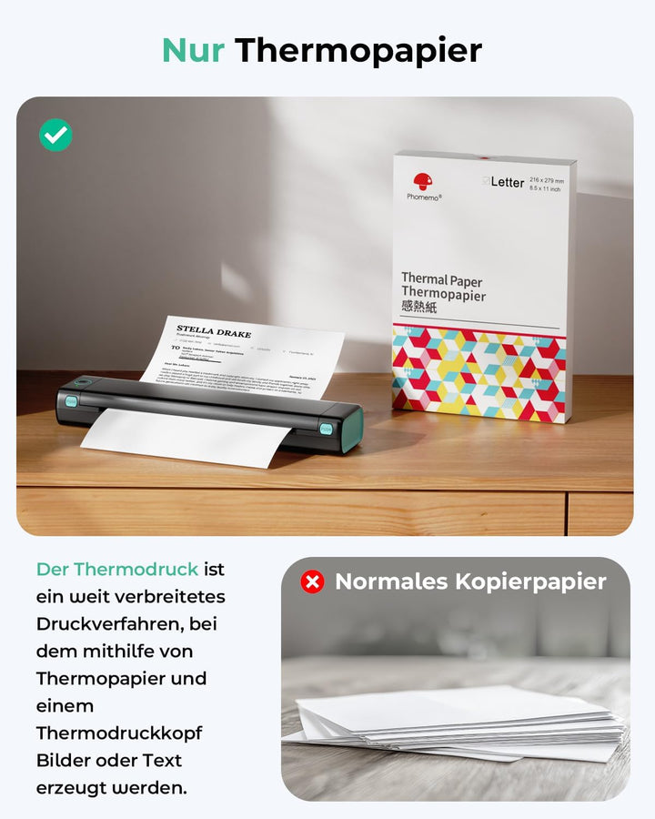 Phomemo M08F Mobiler Drucker A4 für Unterwegs Bluetooth Kleiner Thermodrucker - Portable Printer Kom