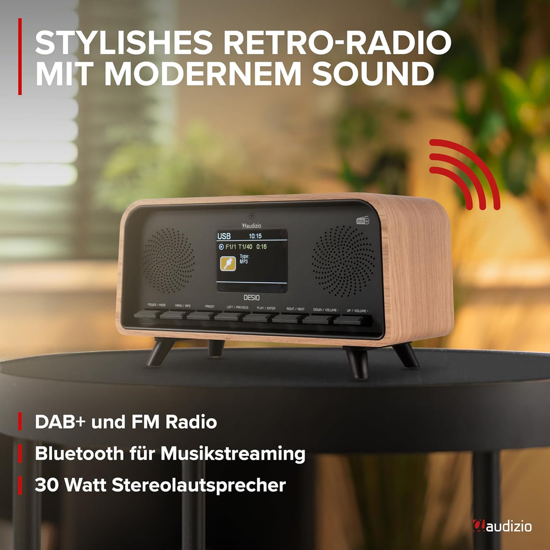 Audizio Desio - DAB Radio mit Bluetooth 5.0 - Stereo DAB Plus Radio mit Fernbedienung, 50 Speicherpl
