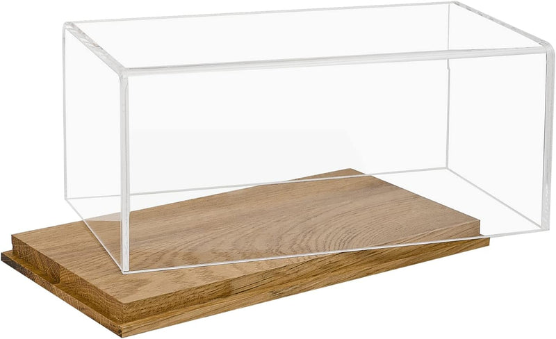 HMF 46871 Acryl Vitrine / Schaukasten mit Holzsockel für Modellautos | 24 x 12 x 11 cm | Transparent