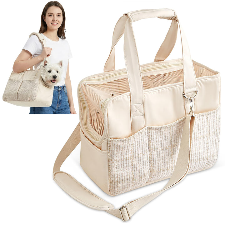 ALLSOPETS Hundetasche für kleine Hunde 5kg und Katzen, Faltbare Tragetasche mit Vordertaschen, Siche