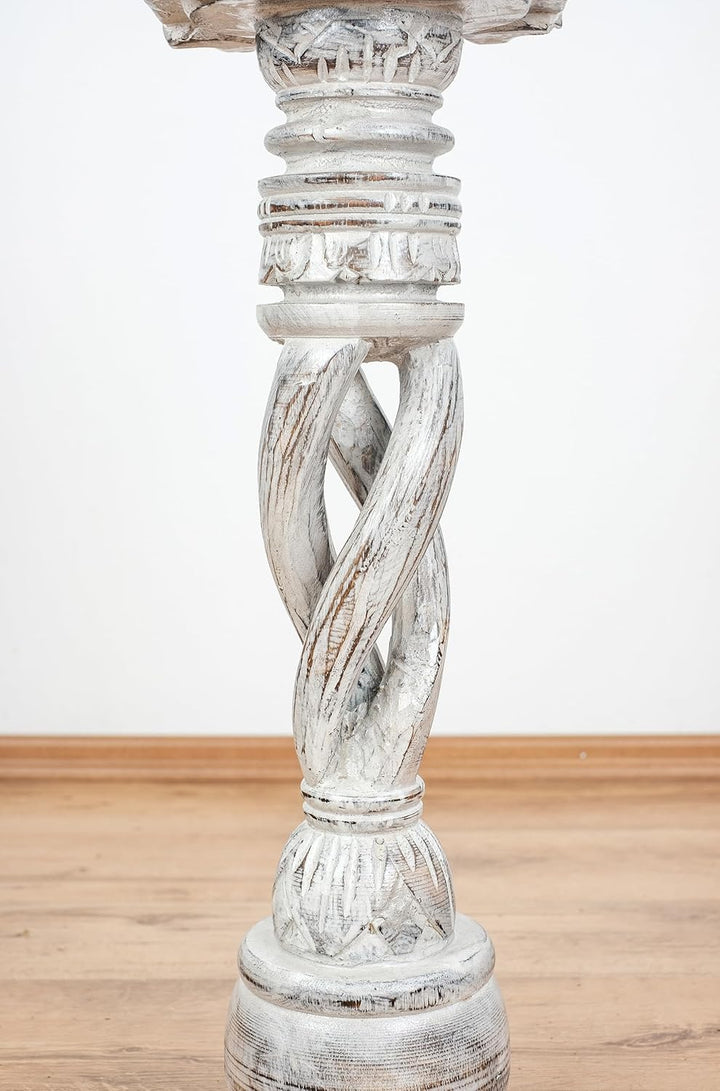 livasia gedrehte Deko Holzsäule 60cm – Antik-Look Podest, Blumensäule, Dekosäule aus Albiziaholz – B