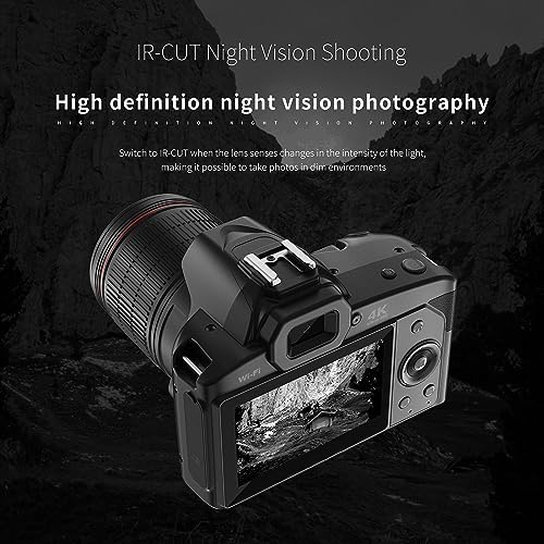 DSLR-Kamera, D5 F=2,7, 2,95 mm, 4K, 64 MP, 16-facher Zoom, Digitalkamera, HD-Nachtsicht, 120° Weitwi