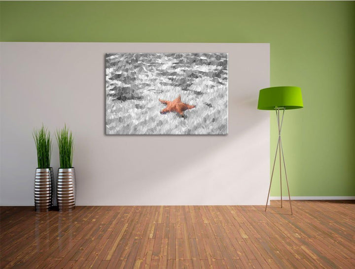 schöner Seestern im klaren Wasser schwarz/weiss Deluxe Format: 100x70 cm auf Leinwand, XXL riesige B