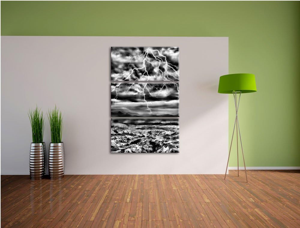 Pixxprint Blitze und Gewitter / 3-Teilig/Gesamtmass 120cm Leinwandbild bespannt auf Holzrahmen/Wandb