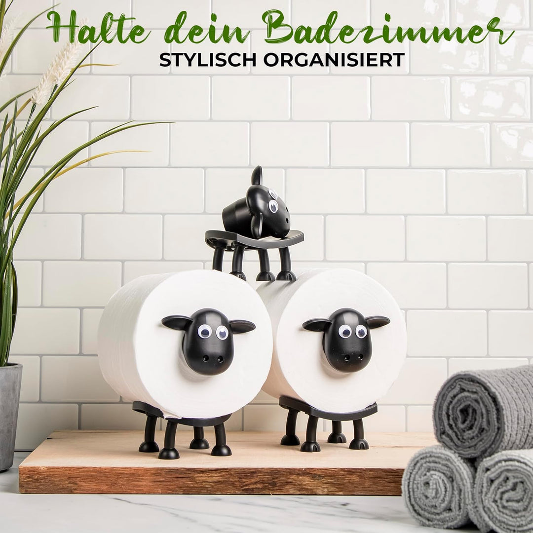 VELENTI Toilettenpapierhalter mit Schaf, lustiger Toilettenpapierhalter, freistehend, Badezimmer-Set