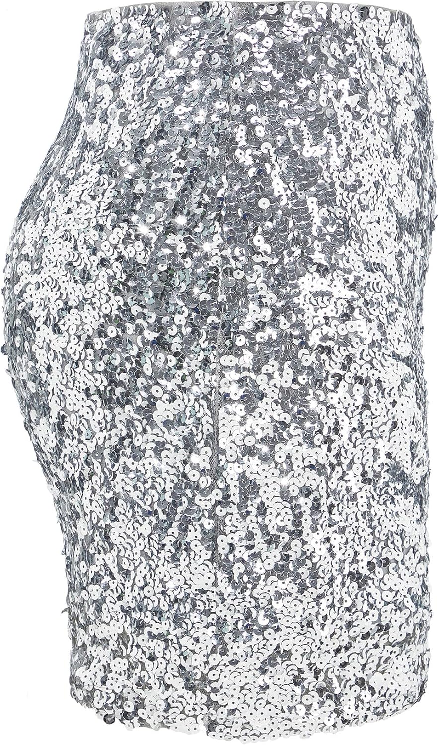Durio Pailettenrock Für Damen Glitzer Rock Kurz Damen Sexy Midi Skirt Hüftrock mit Elastische Taille