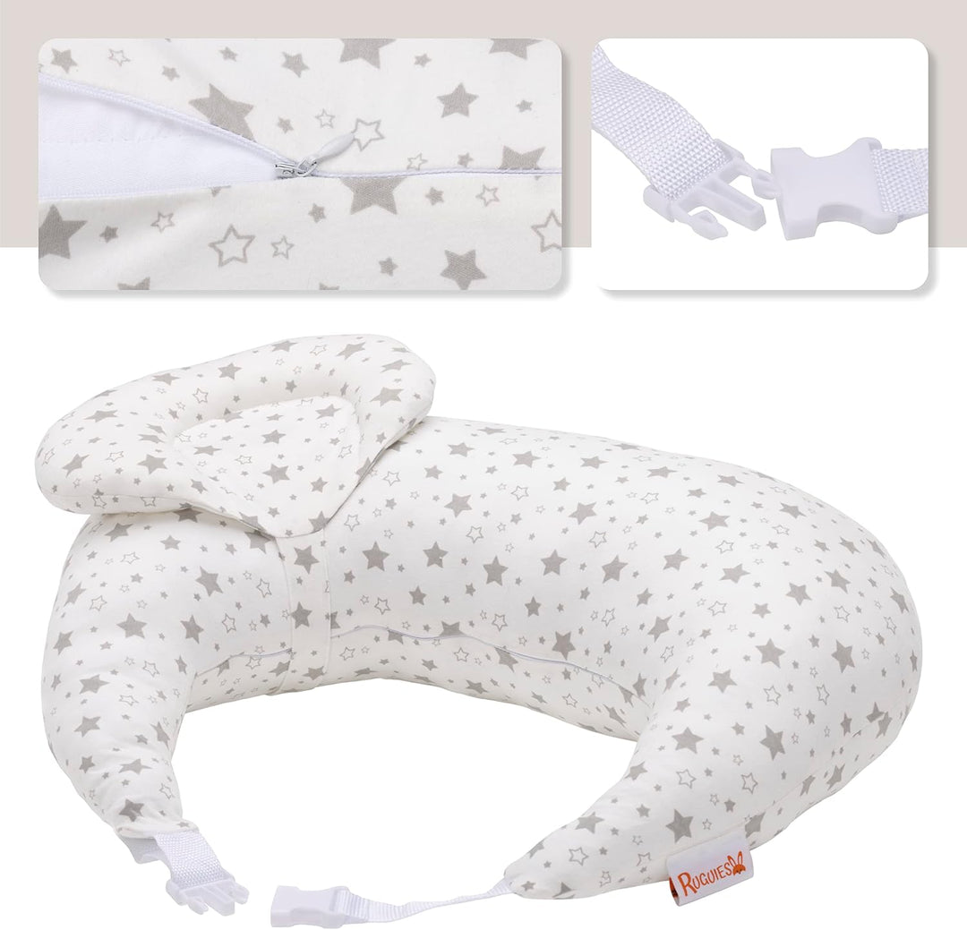 Stillkissen mit Gurt für Neugeborene - Stillhörnchen Ergonomisch gegen Reflux &amp; Koliken - Baby Lager