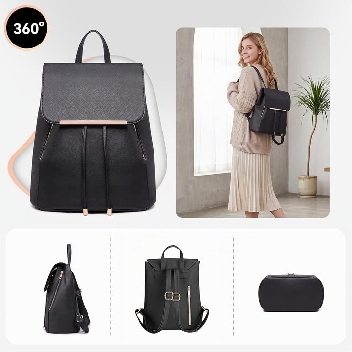 Miss Lulu Rucksack Damen Kunstleder Rucksack Damen Elegant Rolltop Rucksack Damen Tunnelzug-Design C