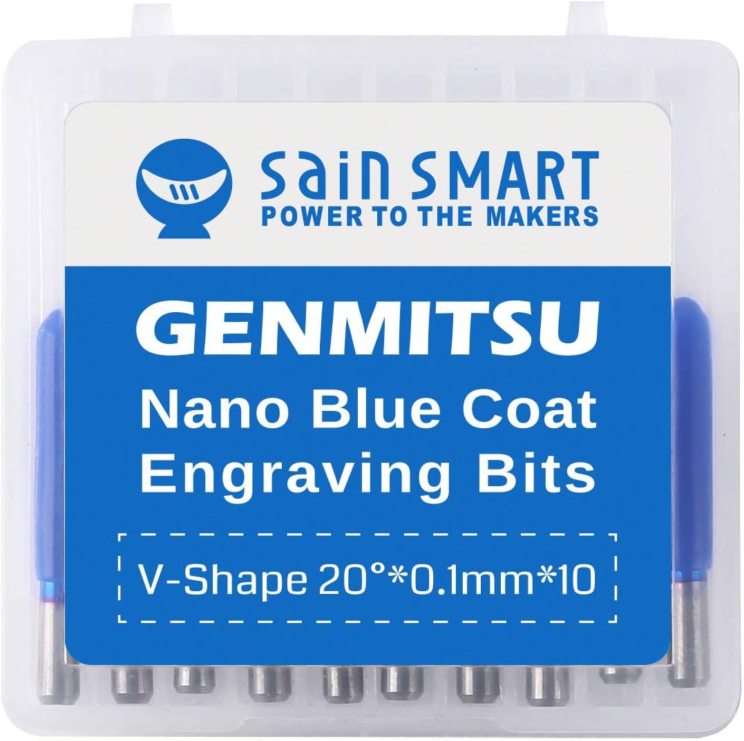 SainSmart Genmitsu 10Pcs Nano Blue Coat Gravierstichel, 20 Grad 0,1 mm Spitze 1/8 Zoll Schaft CNC Fr