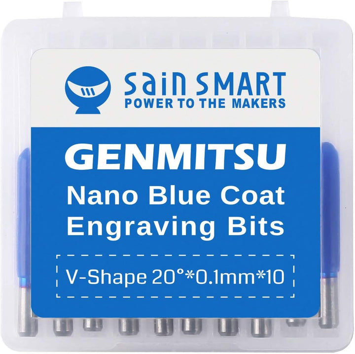 SainSmart Genmitsu 10Pcs Nano Blue Coat Gravierstichel, 20 Grad 0,1 mm Spitze 1/8 Zoll Schaft CNC Fr