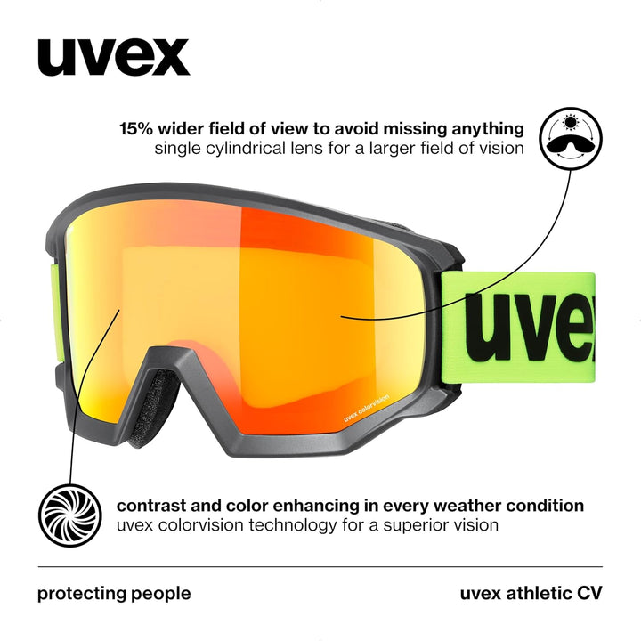 Uvex Unisex Athletic Cv Skibrille (1er Pack) Einheitsgrösse black mat/orange-yellow, Einheitsgrösse