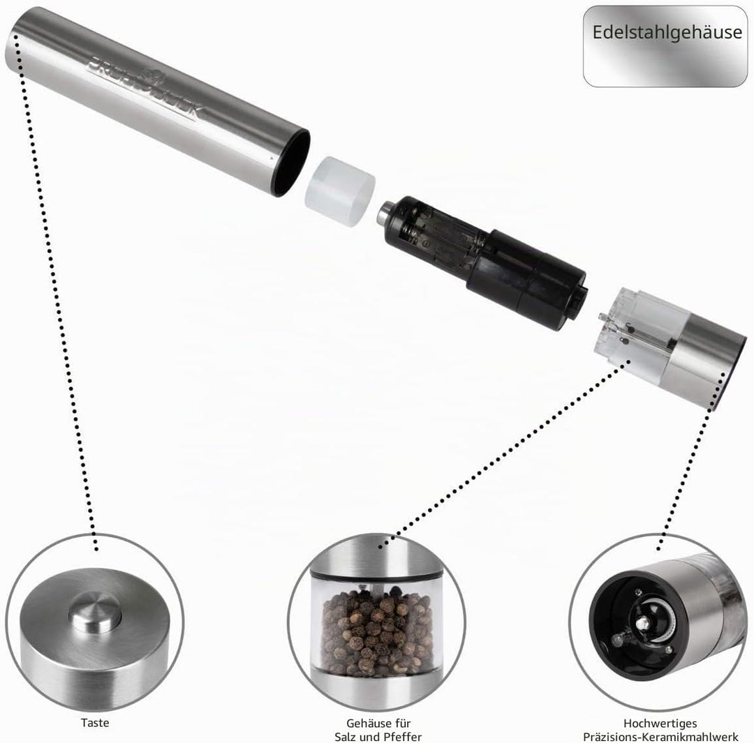 ProfiCook® Elektrische Pfeffer-und Salzmühle, inkl. Licht für eine optimale Dosierung, hochwertiges