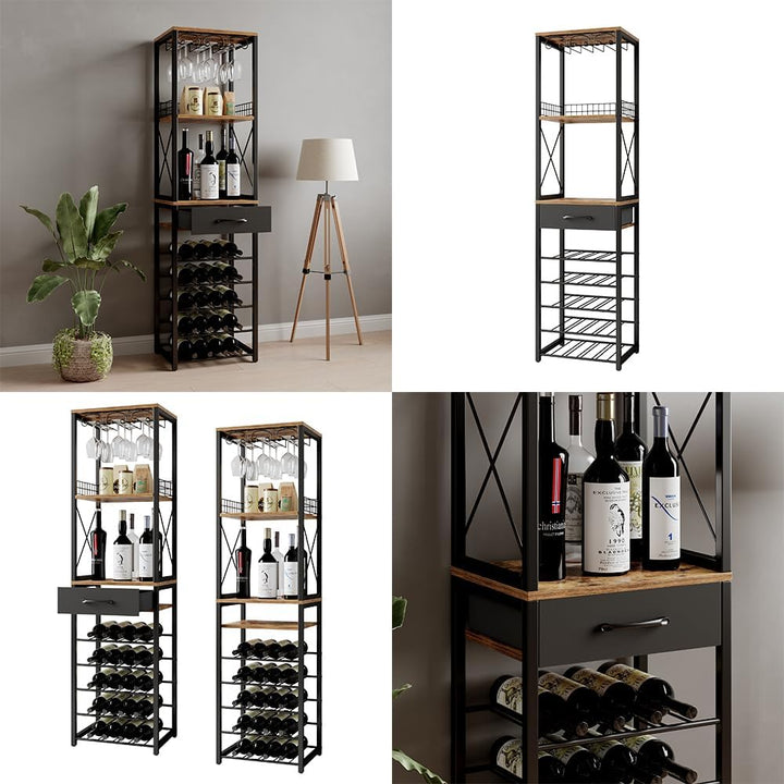 Vicco Weinregal Porto, Eiche rustikal, 40 x 147.5 cm mit Schublade, kombinierbar mit Porto-Serie zur