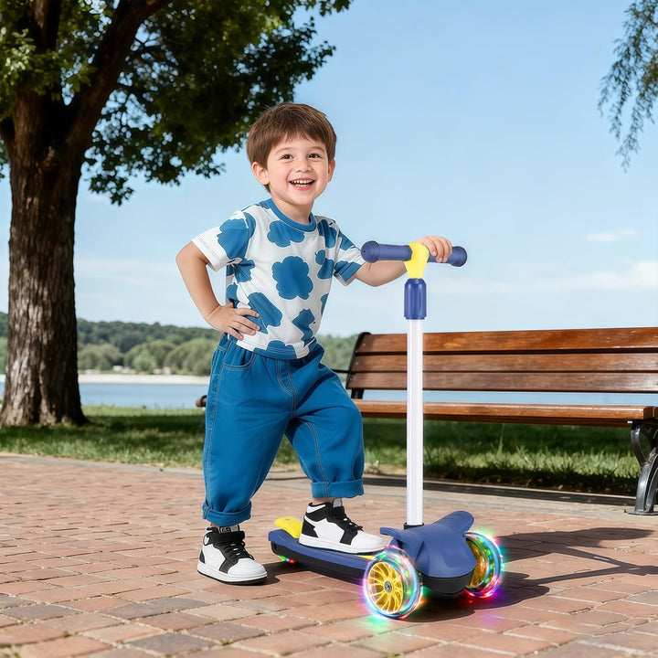Wheelive 2-in-1 Kinder Roller mit Abnehmbarer Sitz, Kinder Scooter mit Blinkenden LED Räder, 4 Höhen