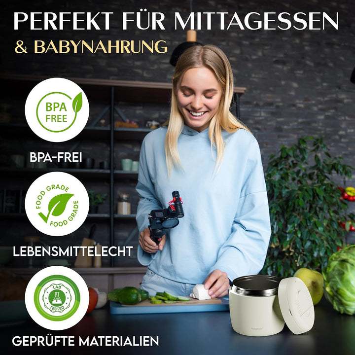 HEEMBURG Thermobehälter für Essen, Henkelmann 1L, Edelstahl, Doppelwand isoliert, Lunchbox Warmhalte