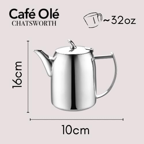 Café Olé CHC-032 Chatsworth Kaffeekanne mit einzigartigem Deckel aus hochwertigem Edelstahl 18/10 –