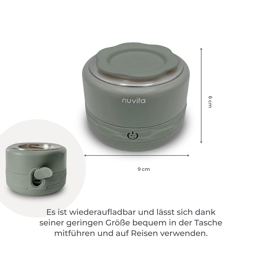 Nuvita 1166 Warm70 Kabelloser Flaschenwärmer 70°C – USB-Aufladbar, Universell Kompatibel mit 6 Adapt