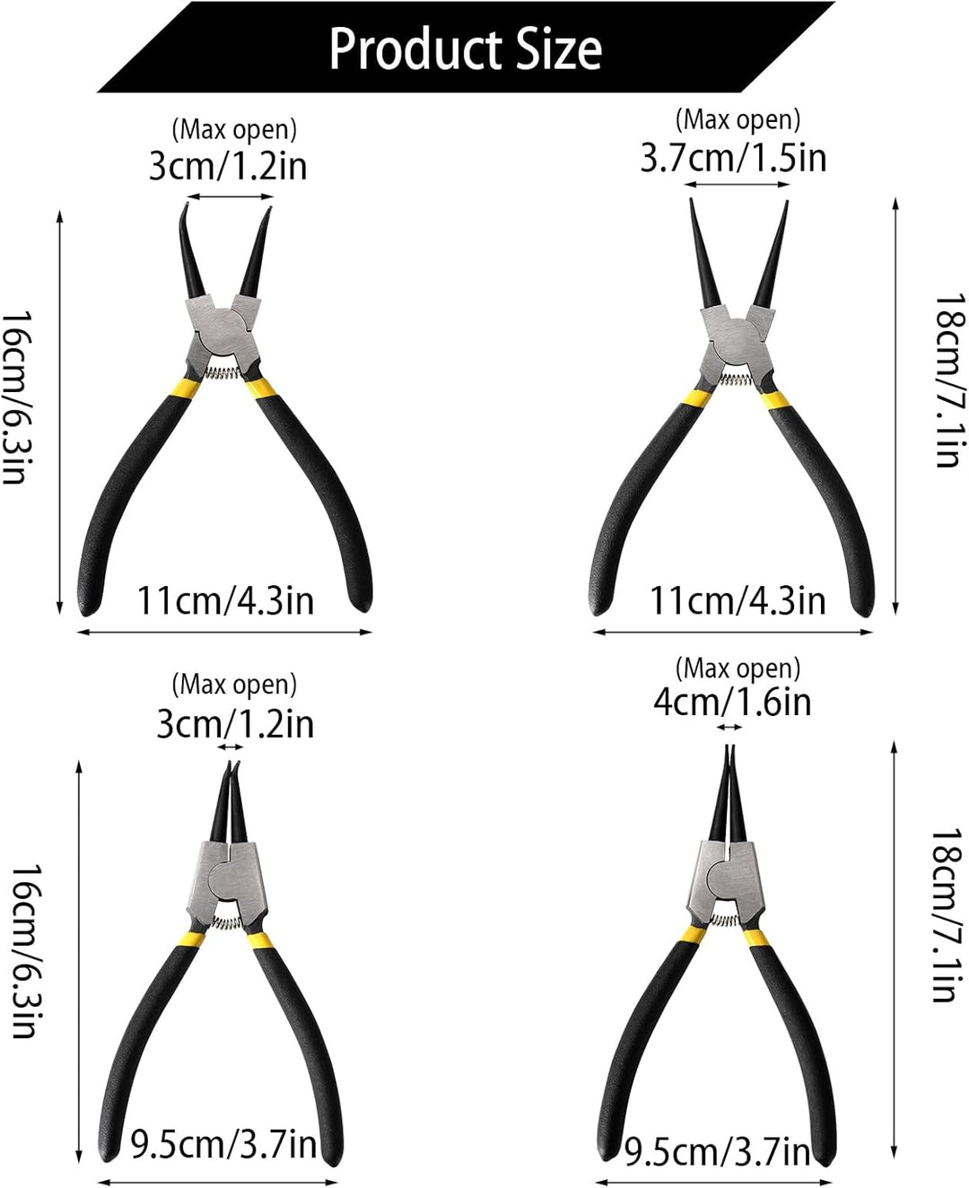 Sicherungsringzangen Set 7 Zoll Sprengringzangen für Innen- und Aussensicherungen Gerade Gebogen See