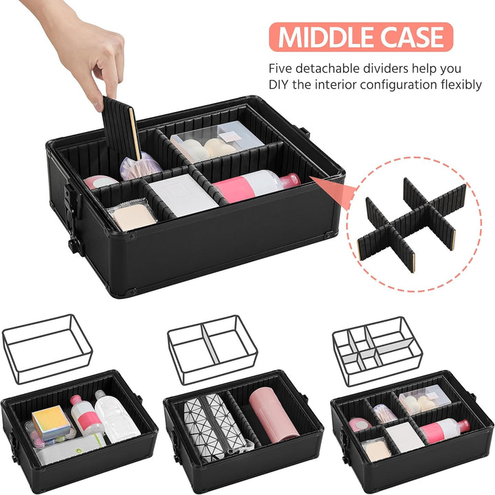 Yaheetech Alu Make-up Koffer Trolley 4-in-1 Kosmetikkoffer Beauty Case Transportkoffer 34 x 25,5 x 8