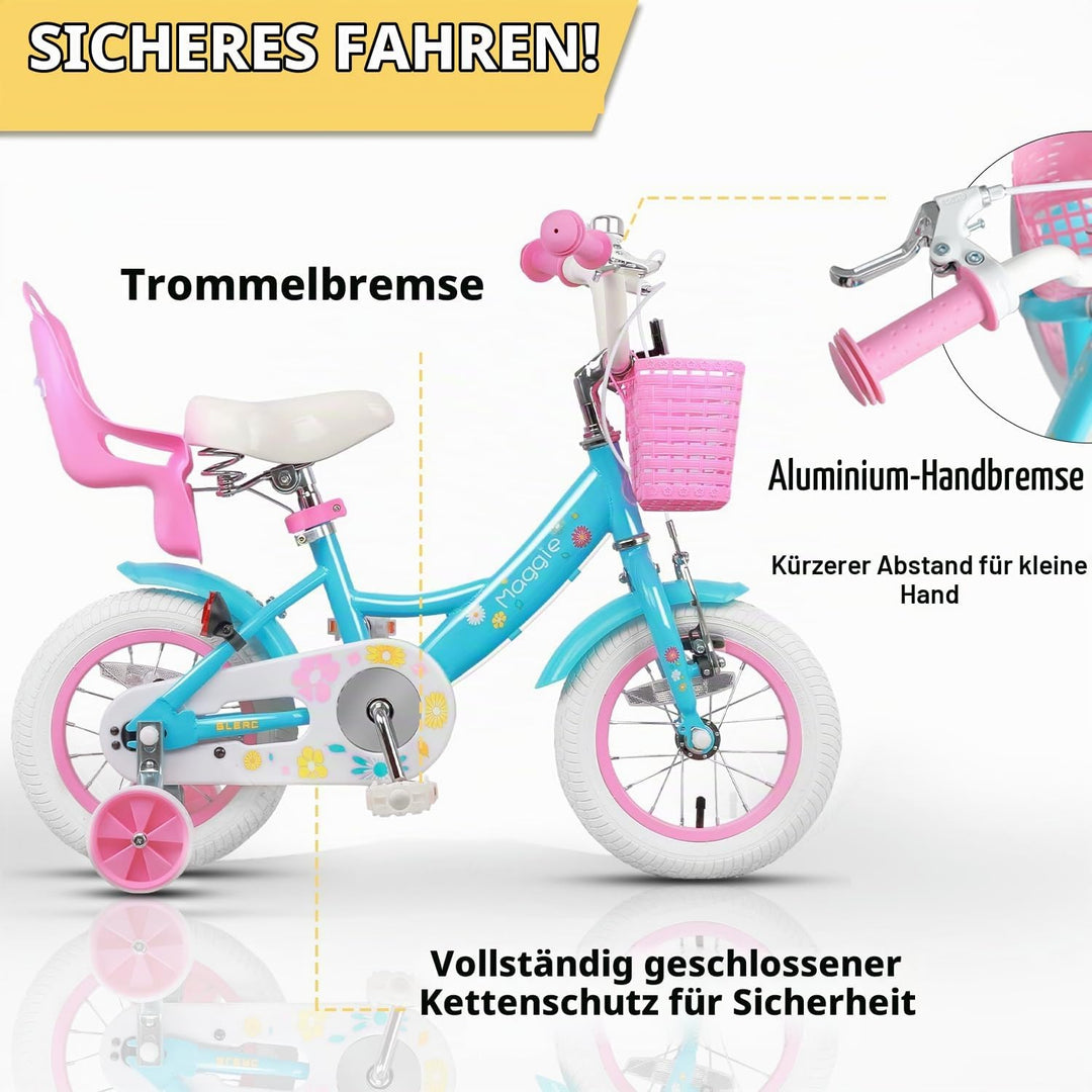 Glerc Maggie 12 14 16 20 Zoll KinderFahrrad für 2-12 Jahre Mädchenfahrrad alt mit Puppe-Sitz &amp; Stütz