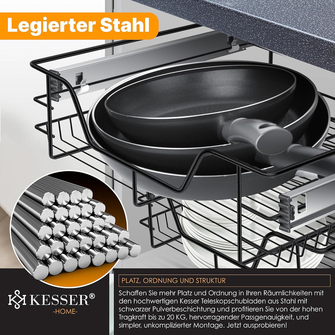 KESSER® Teleskopschublade 50 cm ✓ Küchenschublade ✓ Küchenschrank ✓ Korbauszug ✓ Schrankauszug ✓ Vol