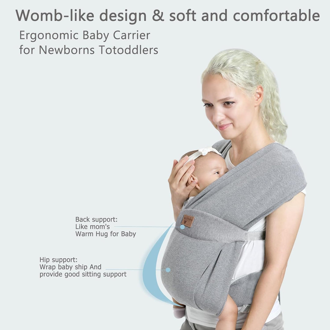 Babytrage für Neugeborene ab Geburt Extra Weich, Bauchtrage Baby-Tragetasche Ergonomisch (Light Grey