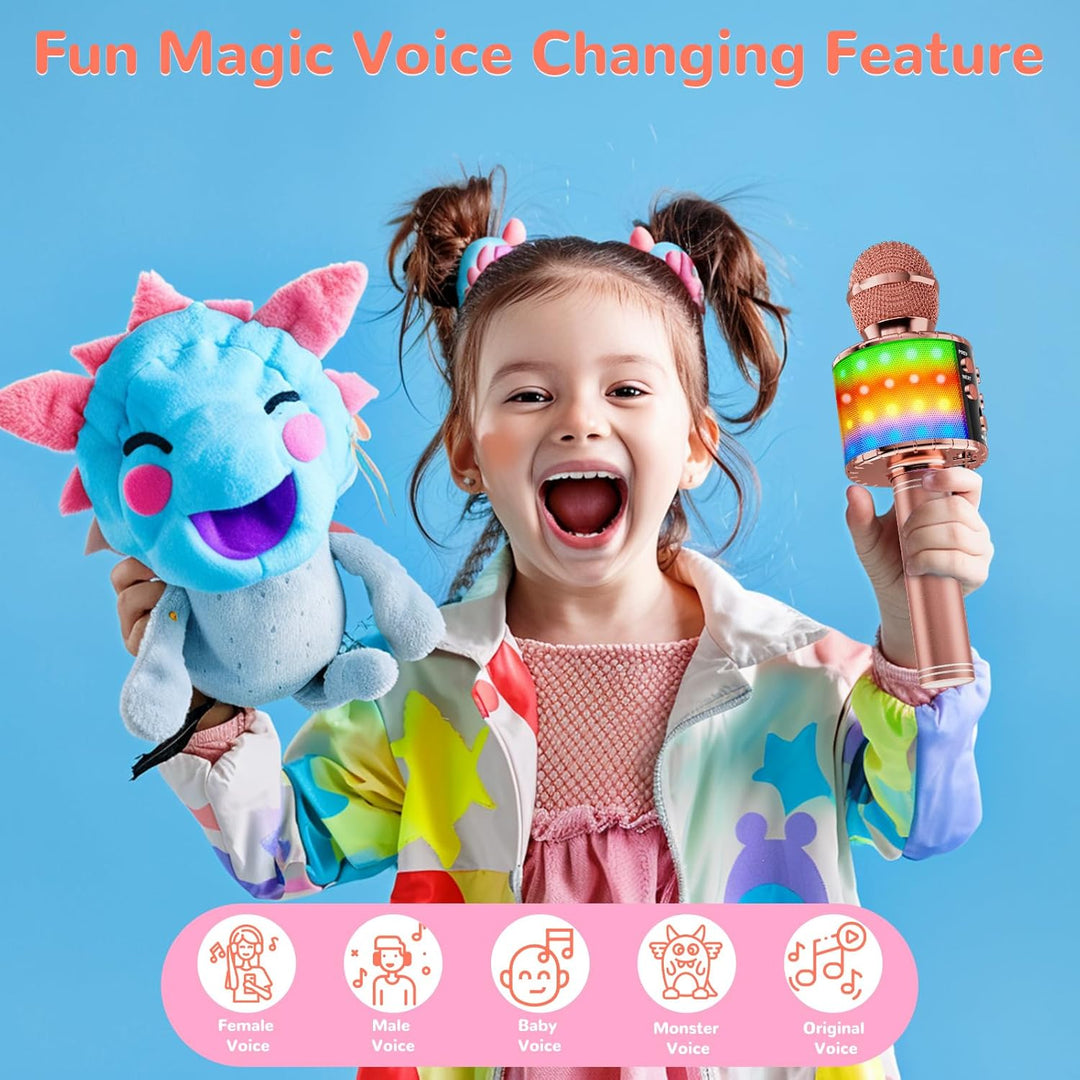 Magic Sing LED Karaoke Mikrofon Kinder, Drahtloses Bluetooth Spielzeug ab 3-12 Jahre Geschenk Mädche