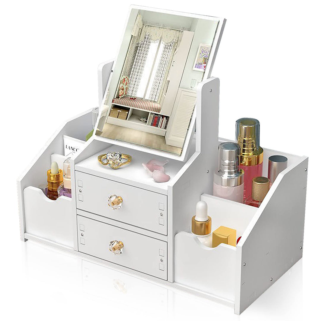 Make up Organizer mit Schublade, Schminktisch Organizer mit Spiegel, Weiss Cosmetic Organizer, Deskt