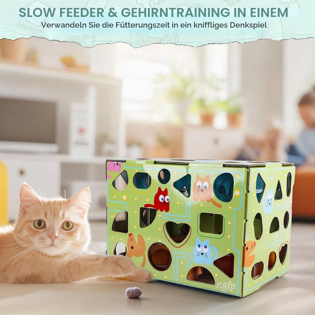 ALL FOR PAWS Katzen-Futter-Spielzeug, Interaktive Leckerli-Spielbox für Katzen, Futterlabyrinth-Box