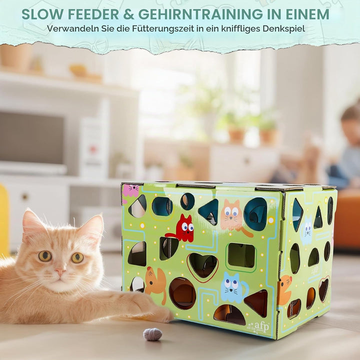 ALL FOR PAWS Katzen-Futter-Spielzeug, Interaktive Leckerli-Spielbox für Katzen, Futterlabyrinth-Box