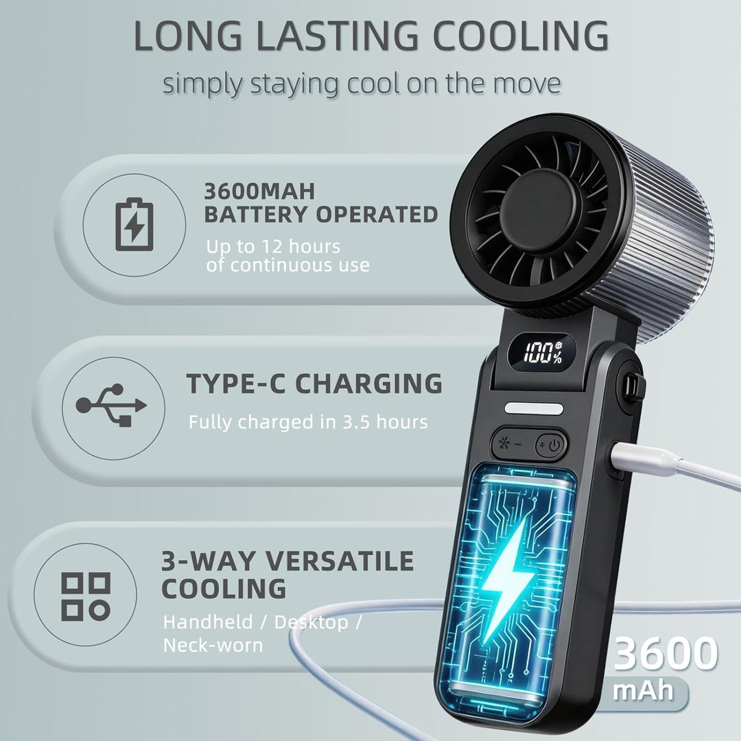 Handventilator Tragbarer Mini Ventilator mit 100 Stufen, USB Ventilator Wiederaufladbarer Akku, 3-in