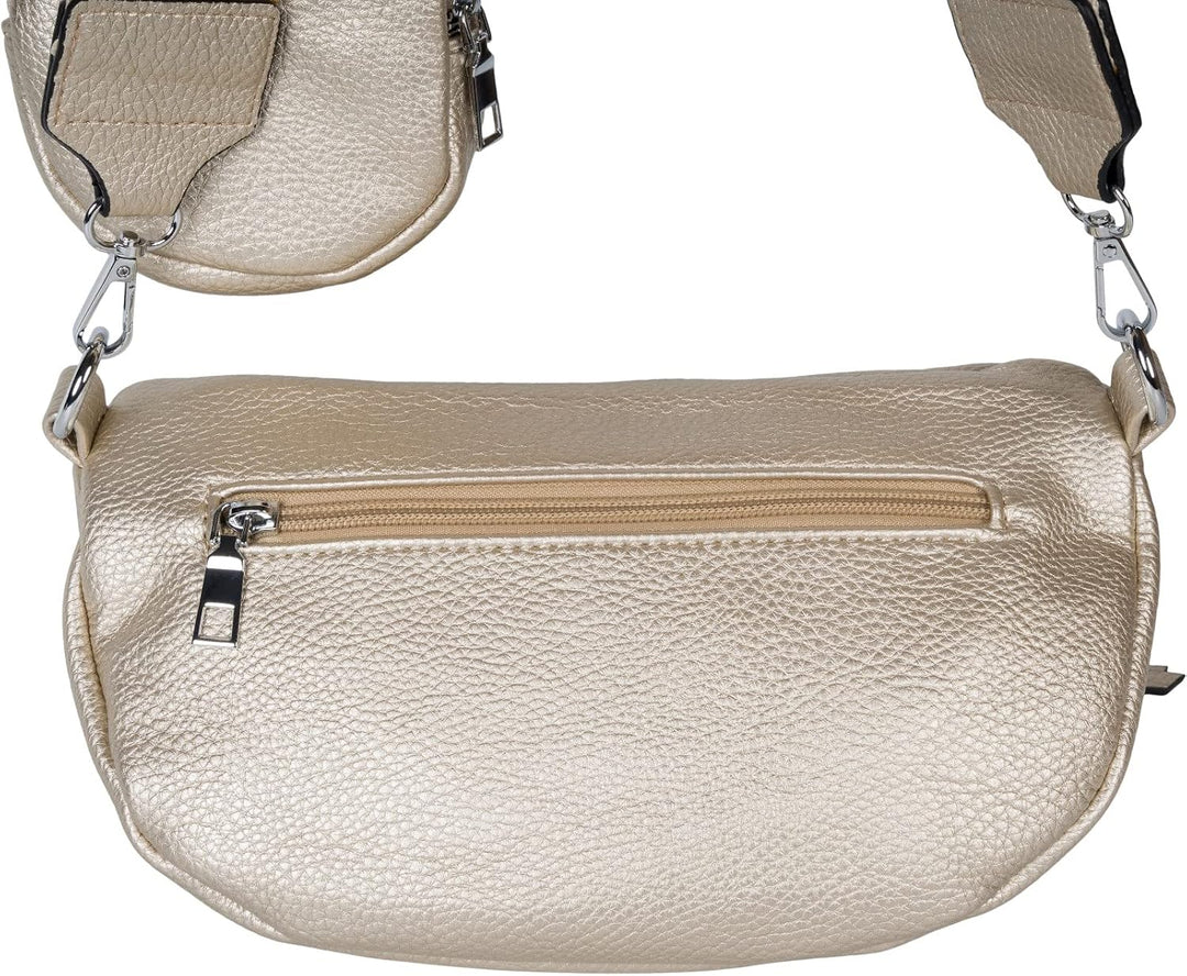 styleBREAKER Damen Halbmond Crossbody Schultertaschen Set 2-Teilig, Schultergurt mit Zick-Zack Raute