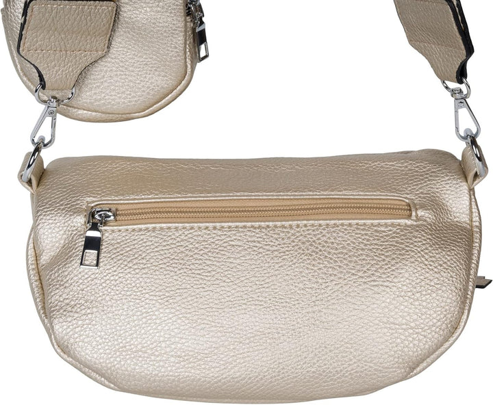 styleBREAKER Damen Halbmond Crossbody Schultertaschen Set 2-Teilig, Schultergurt mit Zick-Zack Raute