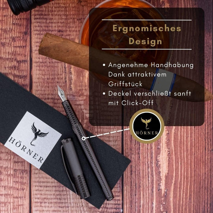 Hörner Fortress - Hochwertiger Füllfederhalter Metall I Premium Geschenkbox I Tinte in Schwarz I Lux
