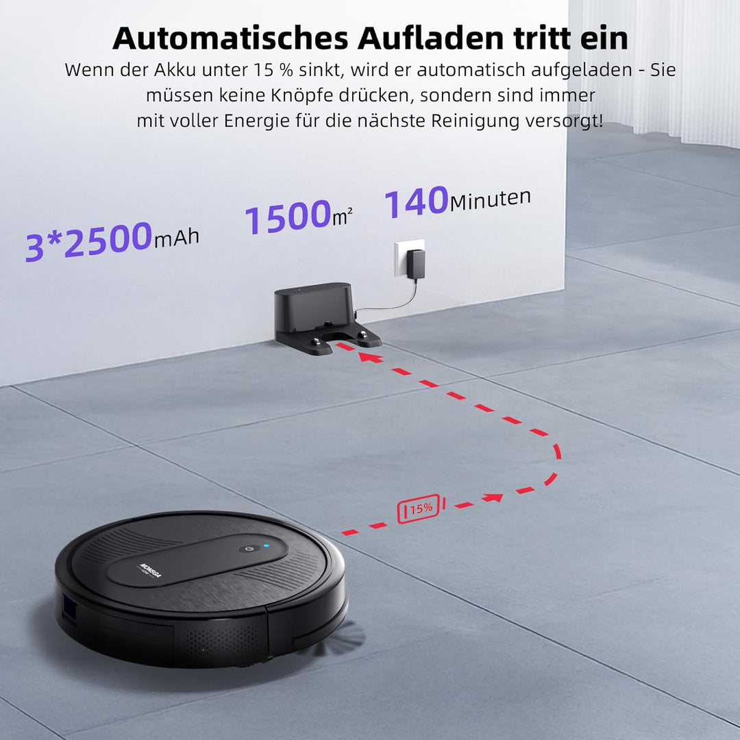 MONSGA Saugroboter mit Wischfunktion 4000PA, Saug und Wischroboter 3 in 1,140Min Laufzeit, 2 Bürsten