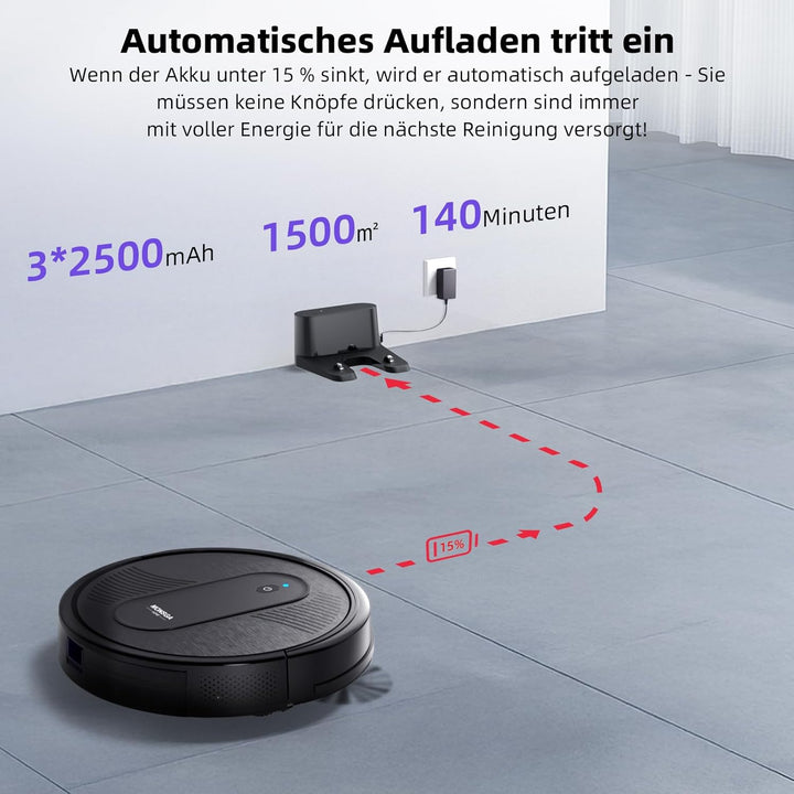 MONSGA Saugroboter mit Wischfunktion 4000PA, Saug und Wischroboter 3 in 1,140Min Laufzeit, 2 Bürsten
