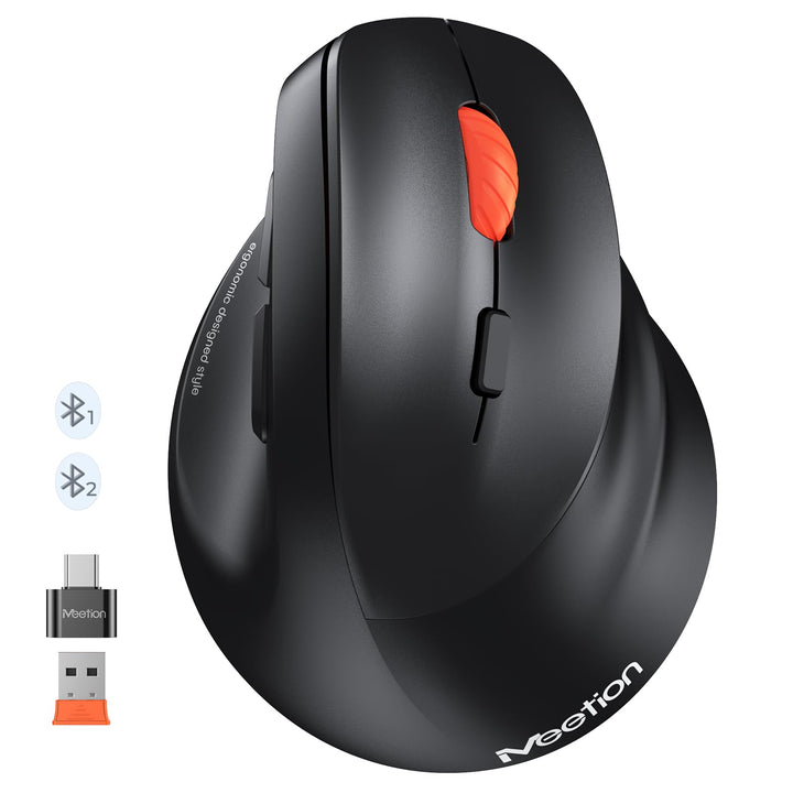 MEETION Neue ergonomische kabellose Maus, vertikale Bluetooth-Maus mit 3 Multi-Geräte-Kopplungen für