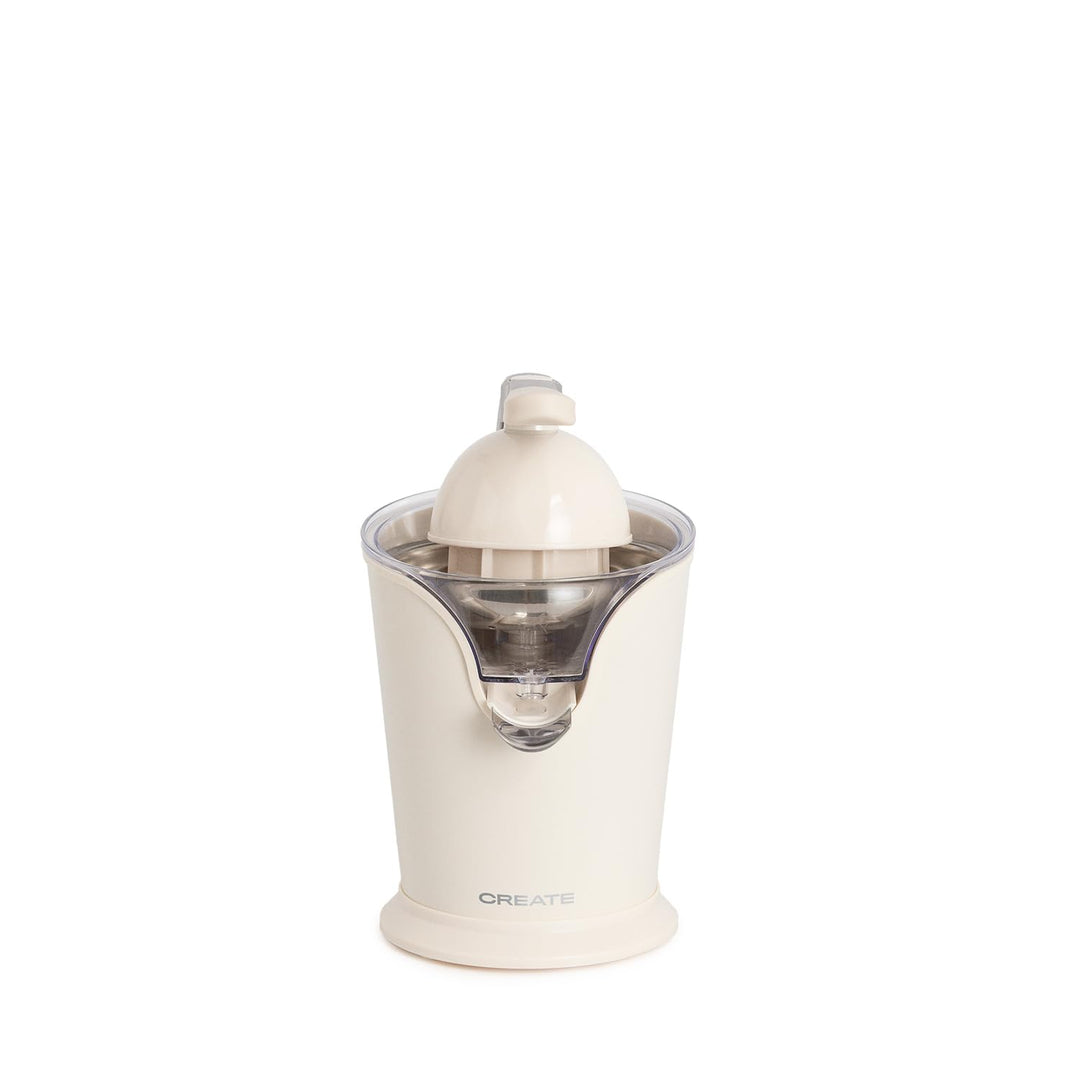 CREATE/JUICER PRESS/Elektrische Zitruspresse mit Hebel in Cremeweiss/Spritzfrei, 250ml Behälter, Fru