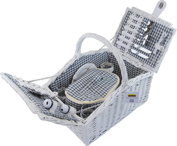 Picknickkorb weide weiss f. 4 Personen m. Henkel inkl. Thermotasche