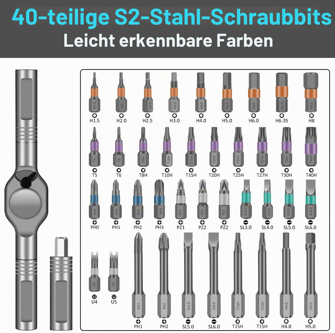 42 in 1 Magnetschraubendreher Set, DIY Ratchet Schraubendreher Set, Multi Bit Magnetanantrieb Set mi