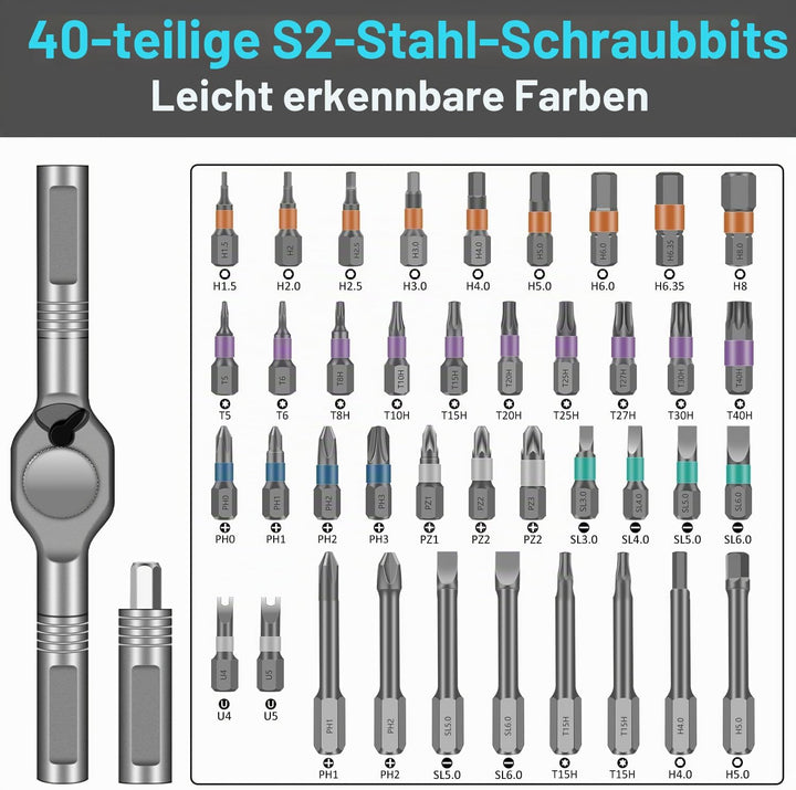 42 in 1 Magnetschraubendreher Set, DIY Ratchet Schraubendreher Set, Multi Bit Magnetanantrieb Set mi