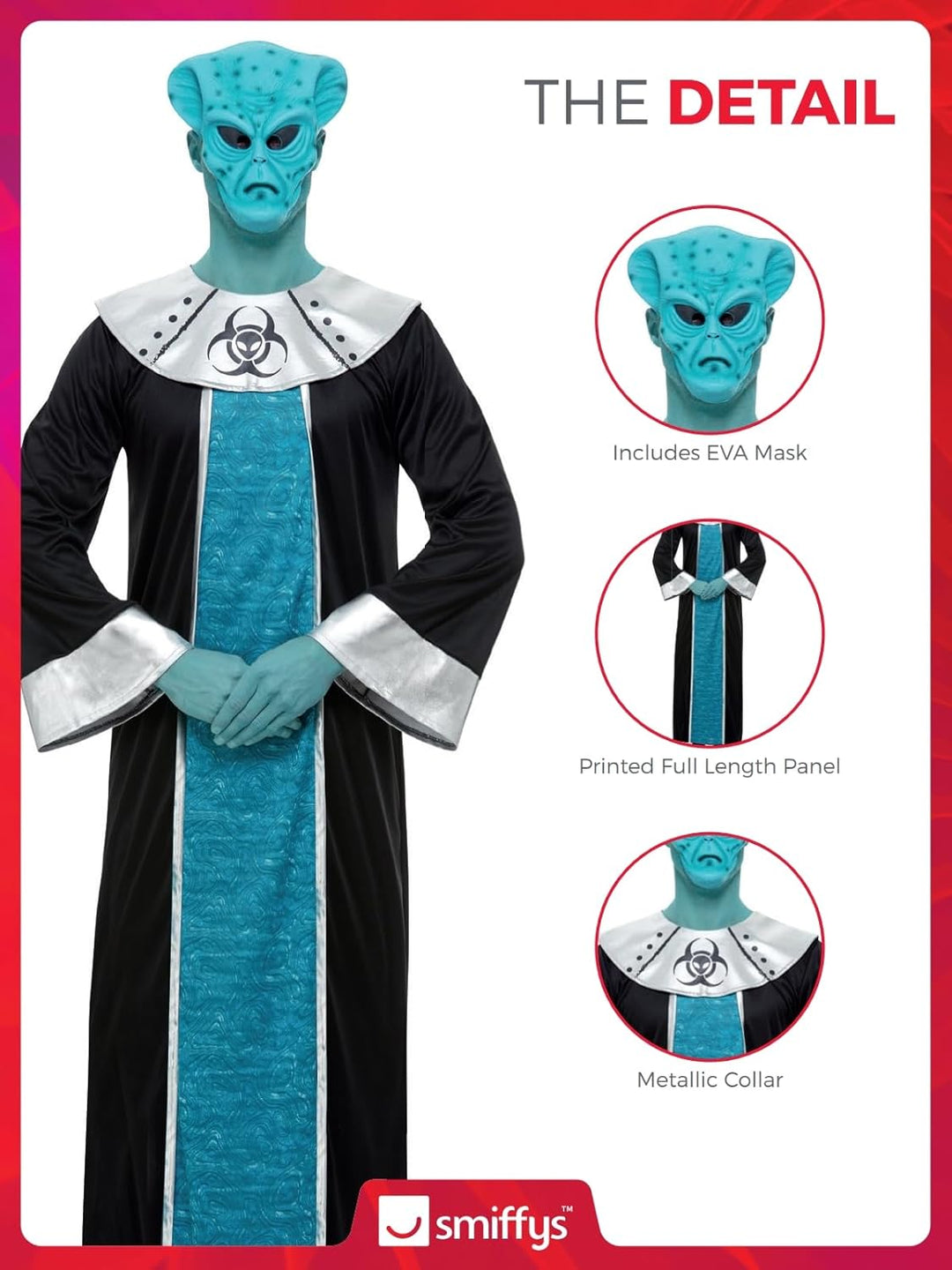Smiffys Alien Lord Collection, Blue with Robe & EVA Mask, Halloween Space Fancy Dress, Alien Dress U
