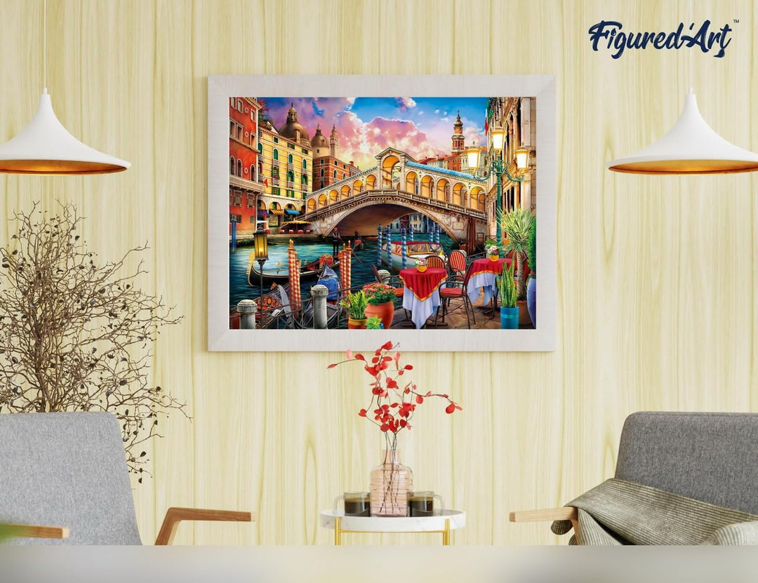 Figured'Art Malen Nach Zahlen Erwachsene Mit Rahmen Rialtobrücke - Paint by Numbers Basteln DIY Bast