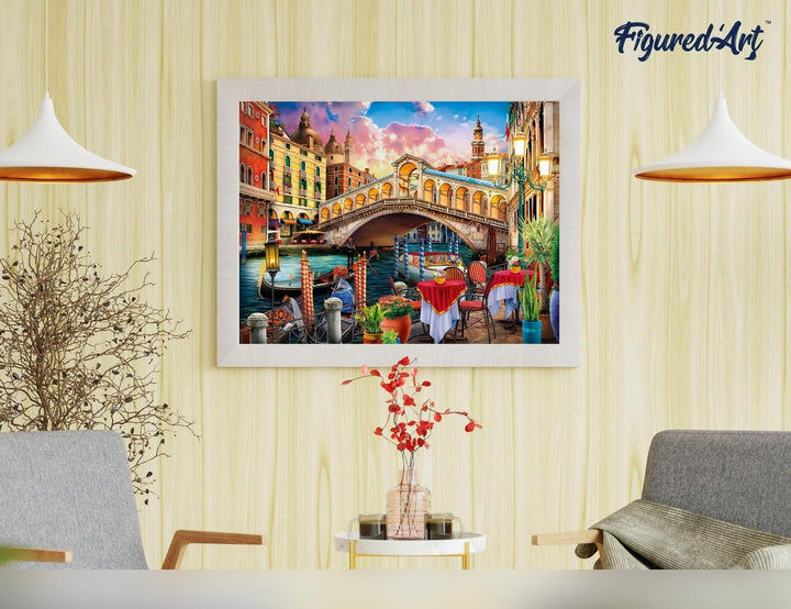 Figured'Art Malen Nach Zahlen Erwachsene Mit Rahmen Rialtobrücke - Paint by Numbers Basteln DIY Bast