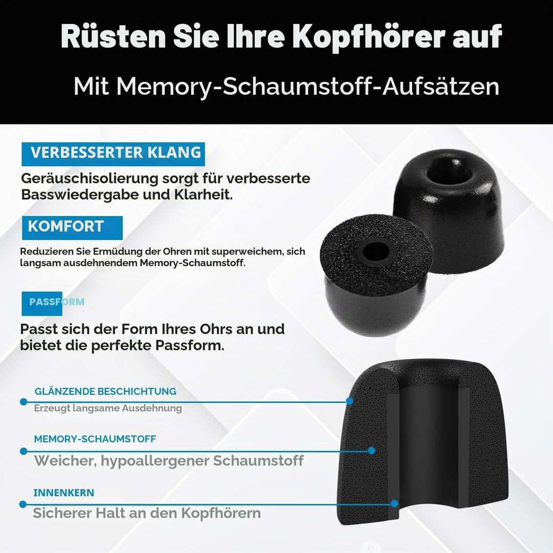 SONICFOAM Memory-Schaum-Ohrhörer-Aufsätze – Prämie Geräuschisolierung, Ersatz-Ohrhöreraufsätze aus S